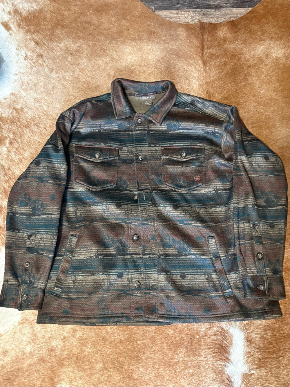 Ariat Men's Striped Brown & Green Button-Up Shacket